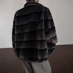 Stripe Warm Artificial Fur Cotton-padded Jacket