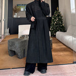 Retro Stand-up Collar Buttoned Woolen Long Over-the-knee Windbreaker