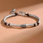 Buddha Stones 999 Sterling Silver Bamboo Pattern Cicada Luck Wealth Bracelet