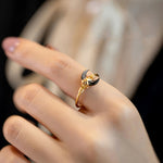 Buddha Stones Natural Tridacna Stone Moon 14K Gold Blessing Ring