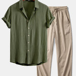 Crinkled Textured Button Up Shirt & Crinkle Textured Straight Leg Pants