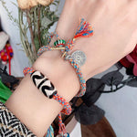 Buddha Stones Tibetan 925 Sterling Silver Om Mani Padme Hum Handmade Dzi Bead Protection Braid Bracelet
