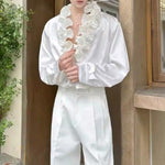 French V-neck Floral-Shaped Collar Vintage Satin Shirt
