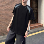 Printed Beaded Shoulder Pad T-shirt