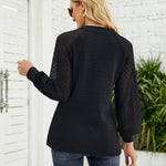 Zeagoo V Neck Tops Solid Color Blouse Long Sleeve Pullover Lace Patchwork Shirt