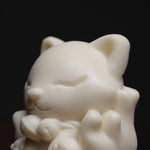Buddha Stones Mini Nine Tailed Fox Ivory Fruit Sandalwood Green Sandalwood Blessing Decoration
