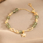 Buddha Stones 14k Gold Plated Copper Green Rutilated Quartz Möbius Loop Eternal Love Star Protection Bracelet