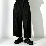 Black Loose-Fit Straight-Leg Drawstring Pants