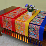 Buddha Stones Prayer Altar Mat Man-Bcu Kalachakra Endless Knot Vajra Tibetan Auspicious Symbols Tassels Table Runner