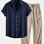 Crinkled Textured Button Up Shirt & Crinkle Textured Straight Leg Pants
