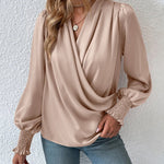 Zeagoo Elegant V-neck Lantern Sleeve Blouse Temperament Solid Color Shirt for Women Casual Work Office Loose Fit 2026 | Under $40