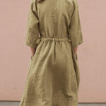Zeagoo Women's Cotton And Linen V-Neck Lace up Pocket 3/4 Length Sleeve Summer Dresses