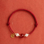 Buddha Stones 925 Sterling Silver Good Fortune Fu Character Agate Pearl Red String Braid Bracelet (Extra 30% Off | USE CODE: FS30)
