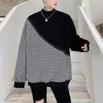 Plaid Stitching Irregular Sweatshirt