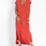 Zeagoo Women's Casual V-neck Short Sleeve Loose Fit Slit Dress