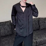French V-neck Satin Loose Tie Shirt