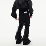 Dark Waxed Coated Ribbon Slightly Flared Mopping Stacked Denim Trousers