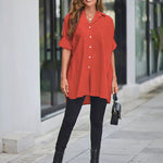 Zeagoo Long Cuffed Sleeve Shirts Button Down V Neck Blouse Loose Fitting Tops