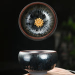 Buddha Stones 24K Gold Inlaid Sunflower Chinese Jianzhan Glaze Kiln Change Ceramic Teacup Tenmoku Kung Fu Tea Cup (Extra 35% Off | USE CODE: FS35)