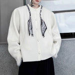 French Scarf-embellished Knitted Cardigan