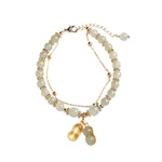 Buddha Stones 925 Sterling Silver Natural Hetian Jade Good Things Happen Peanut Charm Bracelet
