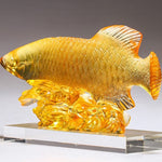 Buddha Stones Handmade Liuli Crystal Koi Fish Art Piece Luck Home Office Decoration