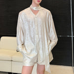V-neck Ribbon Shirt and Shorts Suit