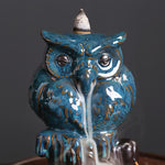 Buddha Stones Cute Owl Ceramic Backflow Smoke Fountain Meditation Healing Incense Burner Decoration
