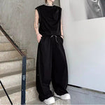 Solid Color Collar Contrasting Vest Casual Wide-leg Trousers Two-piece Suit