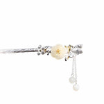 Buddha Stones 925 Sterling Silver Hetian White Jade Flower Blessing Hairpin