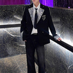 Shiny Rhinestone Chain Loose Shoulder Pad Jacket
