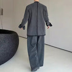 Vintage Distressed Washed Denim Jacket and Wide-leg Pants Two-piece Set