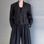 Cropped Flap Pocket Blazer Draped Pleated Cuffed Wide-leg Trousers Two-piece Set