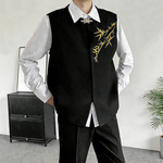 Embroidered Casual Metal Button Vest