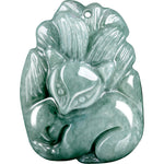 Buddha Stones Natural Green Jade Nine Tailed Fox Engraved Prosperity Necklace Pendant