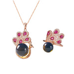 Buddha Stones Peacock Amber Fortune Love Necklace Pendant Ring