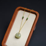 Buddha Stones Natural Hetian Jade Small Bag Pattern Prosperity String Necklace Pendant