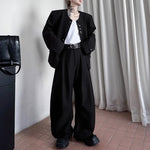 Padded Shoulder Round Neck Jacket and Wide-leg Trousers Two-piece Set