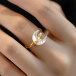 Buddha Stones Natural Tridacna Stone Moon 14K Gold Blessing Ring (Extra 30% Off | USE CODE: FS30)