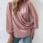 Zeagoo Elegant V-neck Lantern Sleeve Blouse Temperament Solid Color Shirt for Women Casual Work Office Loose Fit 2026 | Under $40
