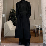 Retro Stand-up Collar Buttoned Woolen Long Over-the-knee Windbreaker
