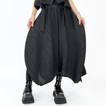 V-neck Gauze Vest Asymmetric Pleated Loose Curved Skirt
