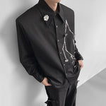 3D Flower Embroidered Sequined Shoulder Pad Shirt