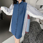 Vintage Patchwork Denim Long-sleeved Shirt