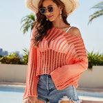 Zeagoo Women's Crochet Hollow Out Long Sleeve Beach Bikini Swimsuit Mesh Cover Up Tunic Top