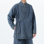 Vintage Washed Denim Cross Front Kimono Coat