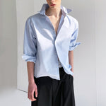 Blue Cotton Bent Shape Slim Fit Short Shirt