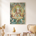 Buddha Stones Tibetan Embroidery White Tara Thangka Tapestry Wall Hanging Wall Art Meditation for Home Decor
