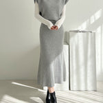 Zeagoo Women's Casual Two-piece Outfits Turtleneck Sleeveless Sweater Vest and Mid-length Skirts Sets