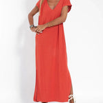 Zeagoo Women's Casual V-neck Short Sleeve Loose Fit Slit Dress